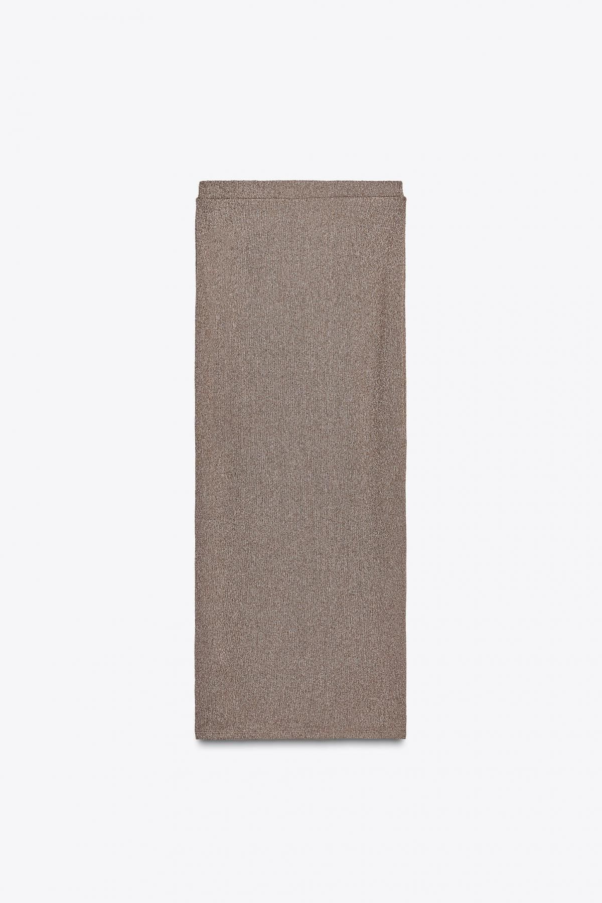 자라 스트레이트핏 컷아웃 니트 미디 스커트 1198/458 BROWN / ECRU - 상세 이미지 5