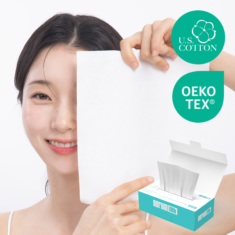 고릴라랩 도톰한 일회용 페이스 타올 프리미엄 순면 100% 미용 수건 3g, 화이트, 60장 - 상품 이미지