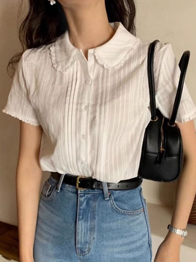 여름 카라 반팔티셔츠 티셔츠 여성 상의 화이트 S - 상세 이미지 2