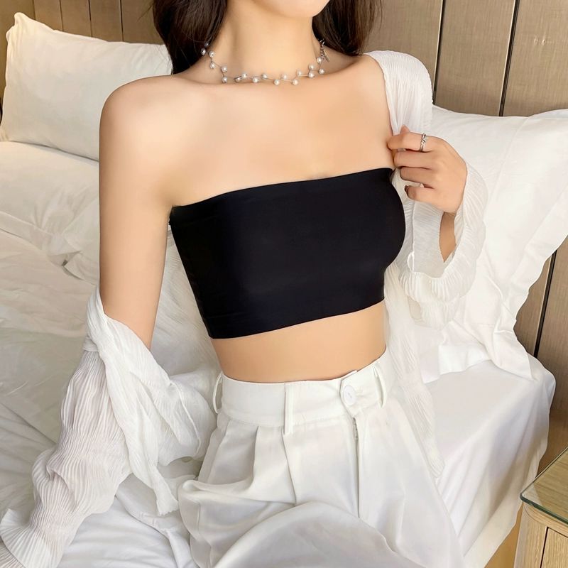 여성 튜브탑 브라탑 여름 스트랩리스 캡내장 요가 반컵 단품 블랙 프리 40.0-60.0kg - 상품 이미지