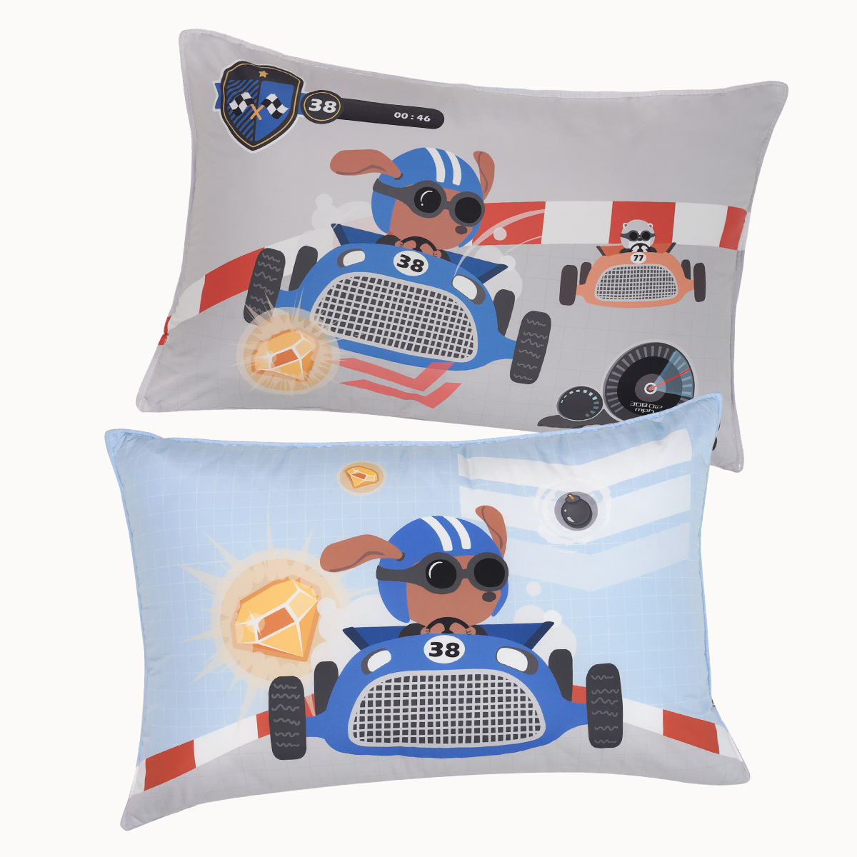 알러지케어 캐릭터 누빔 키즈베개커버 Summer 카트 레이싱 (자동차), 40x60cm