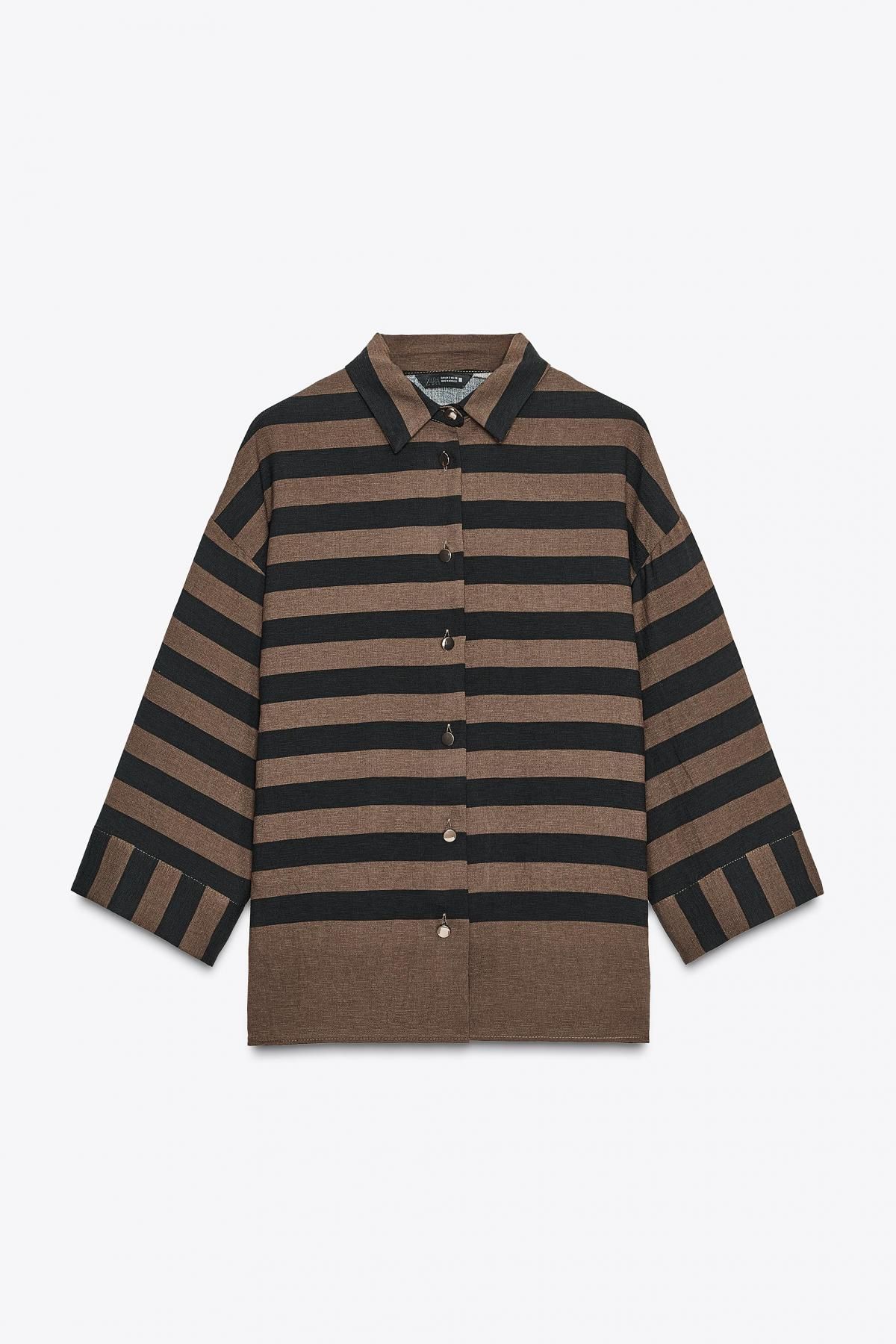 자라 스트라이프 오버핏 7부 셔츠 8777/158 BLACK / BROWN - 메인 이미지