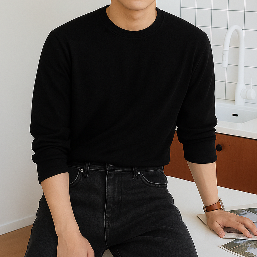 남자레이어드티셔츠 두꺼운 흰티 목안늘어나는티 어깨넓어보이는옷 LAINE긴팔 - 상세 이미지 2