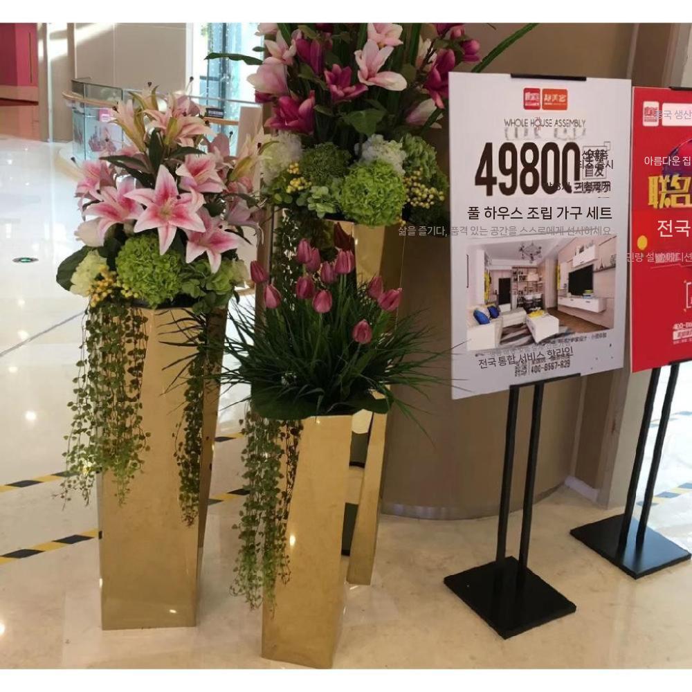 대형 화분 꽃병 야외 호텔 대형화분 스텐 화단 스테인레스 직경 26xH70CM 로즈 골드 - 상세 이미지 5