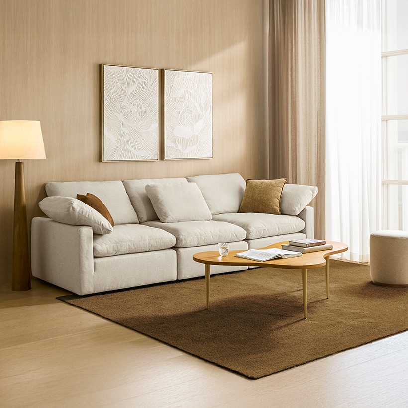 까사미아 캄포 구스30 슬림 소파 스툴미포함, 아이보리, 4인용