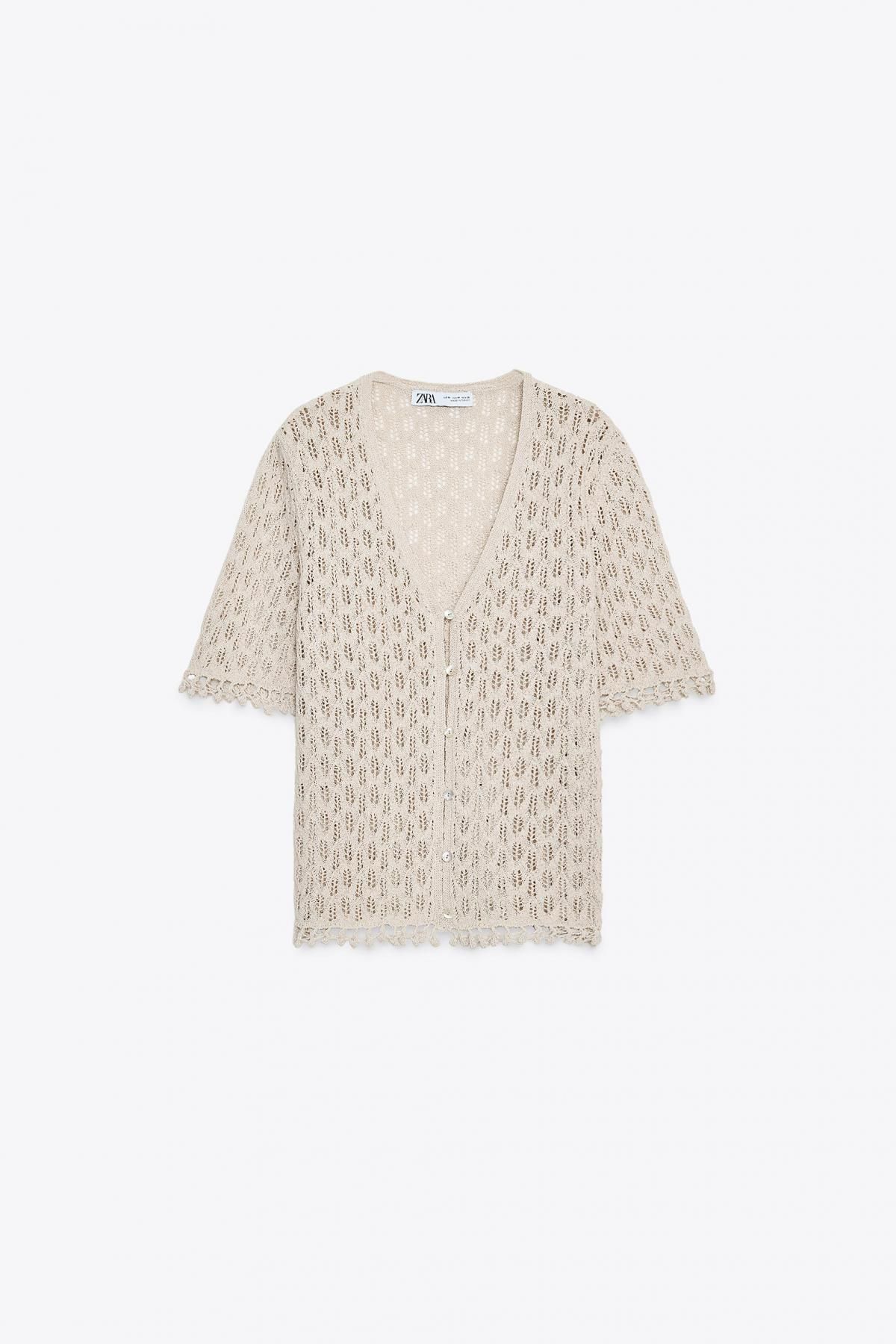 자라 포인텔 니트 반팔 가디건 6236/102 PEARL GREY