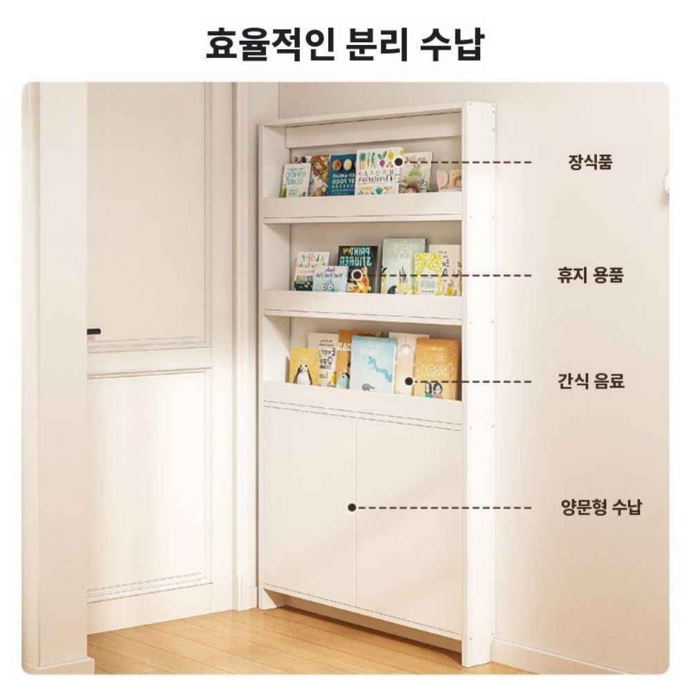 초박형 틈새장 현관 침실 문뒤 슬림 수납장 폭좁은 선반 A / 60x12x180cm 흰색 - 상세 이미지 3