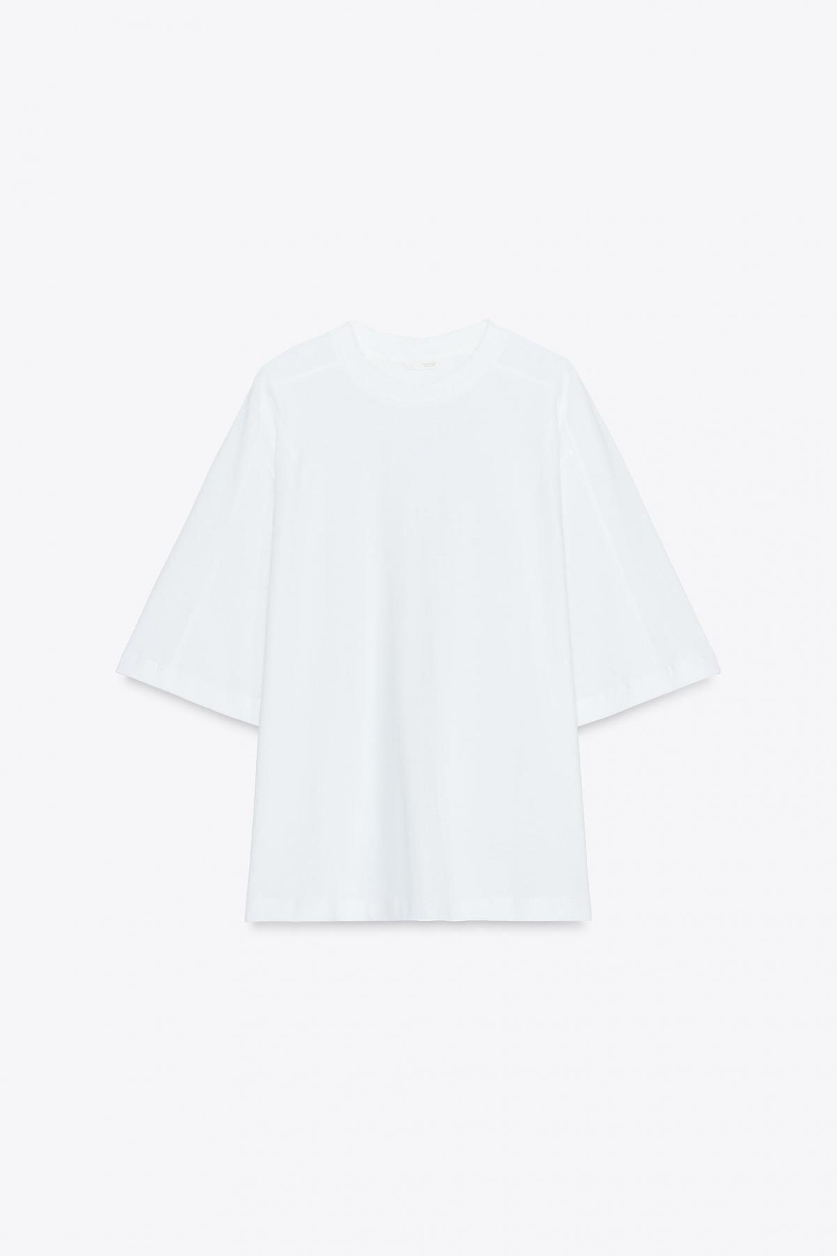 자라 라운드넥 백라벨 오버핏 코튼 반팔 티셔츠 1165/848 WHITE - 메인 이미지