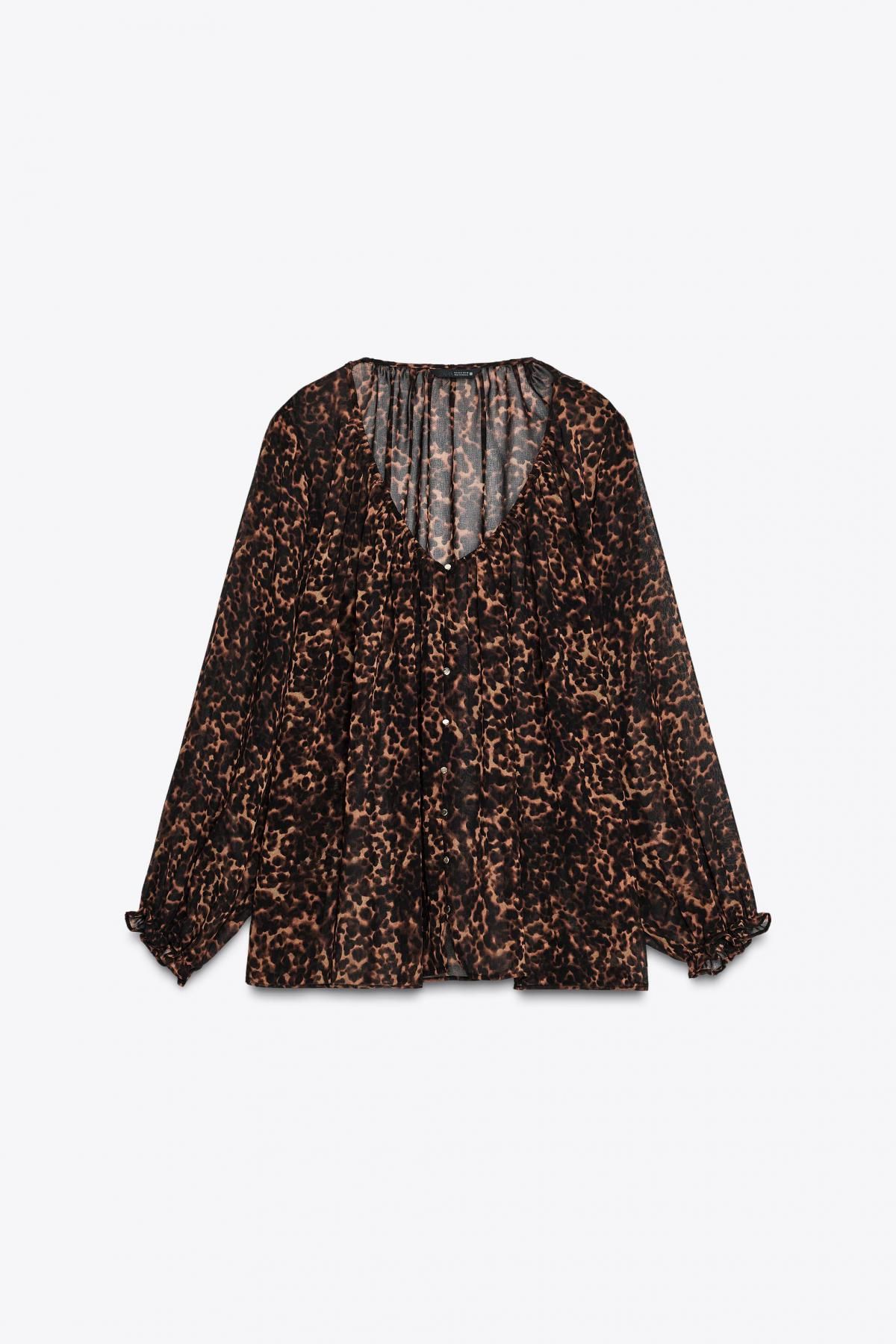 자라 애니멀 프린트 시스루 V넥 블라우스 8792/139 LEOPARD - 메인 이미지