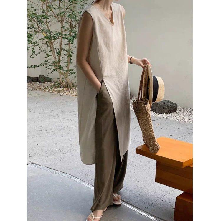 린넨롱베스트 여성 여름 빅사이즈 중년 민소매자켓 앵커색 소량재고 M 추천 45.0-52.5kg - 상세 이미지 4