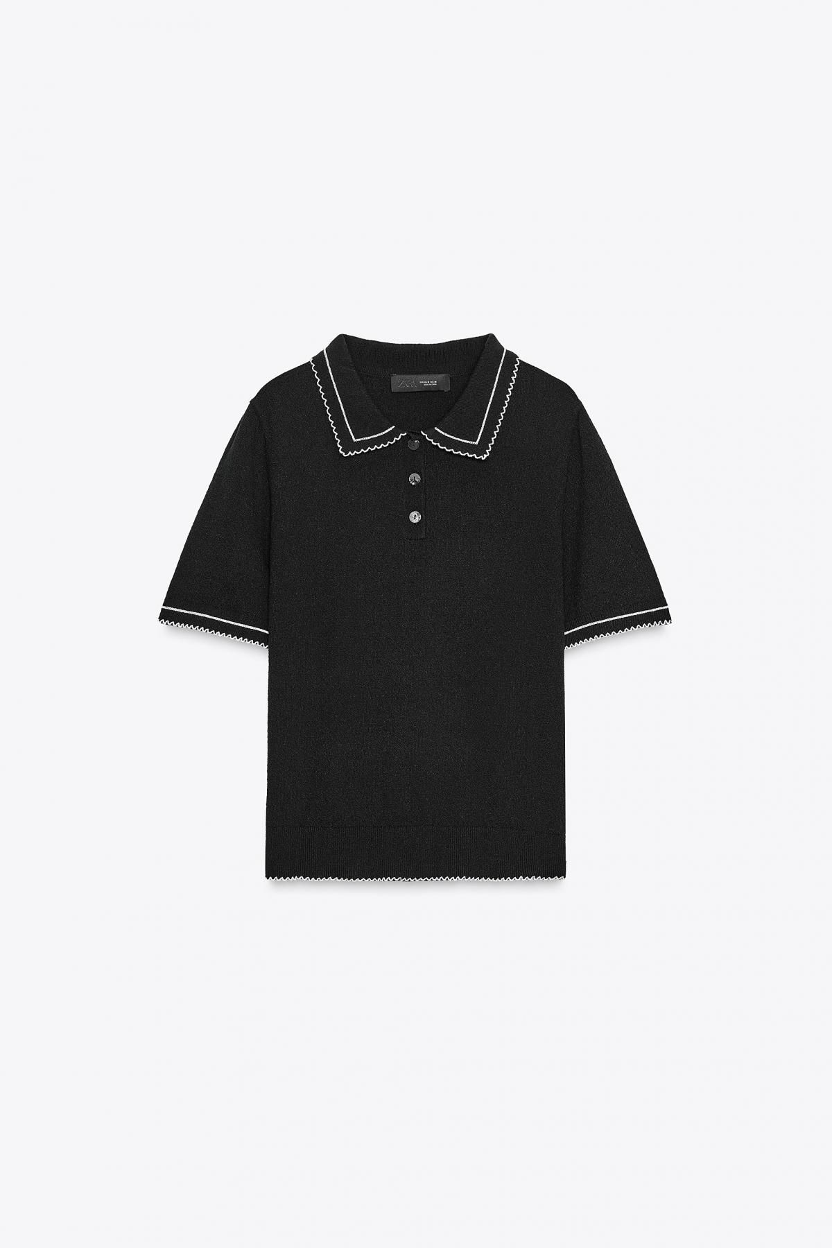 자라 배색 스티치 니트 폴로 탑 5755/136 BLACK