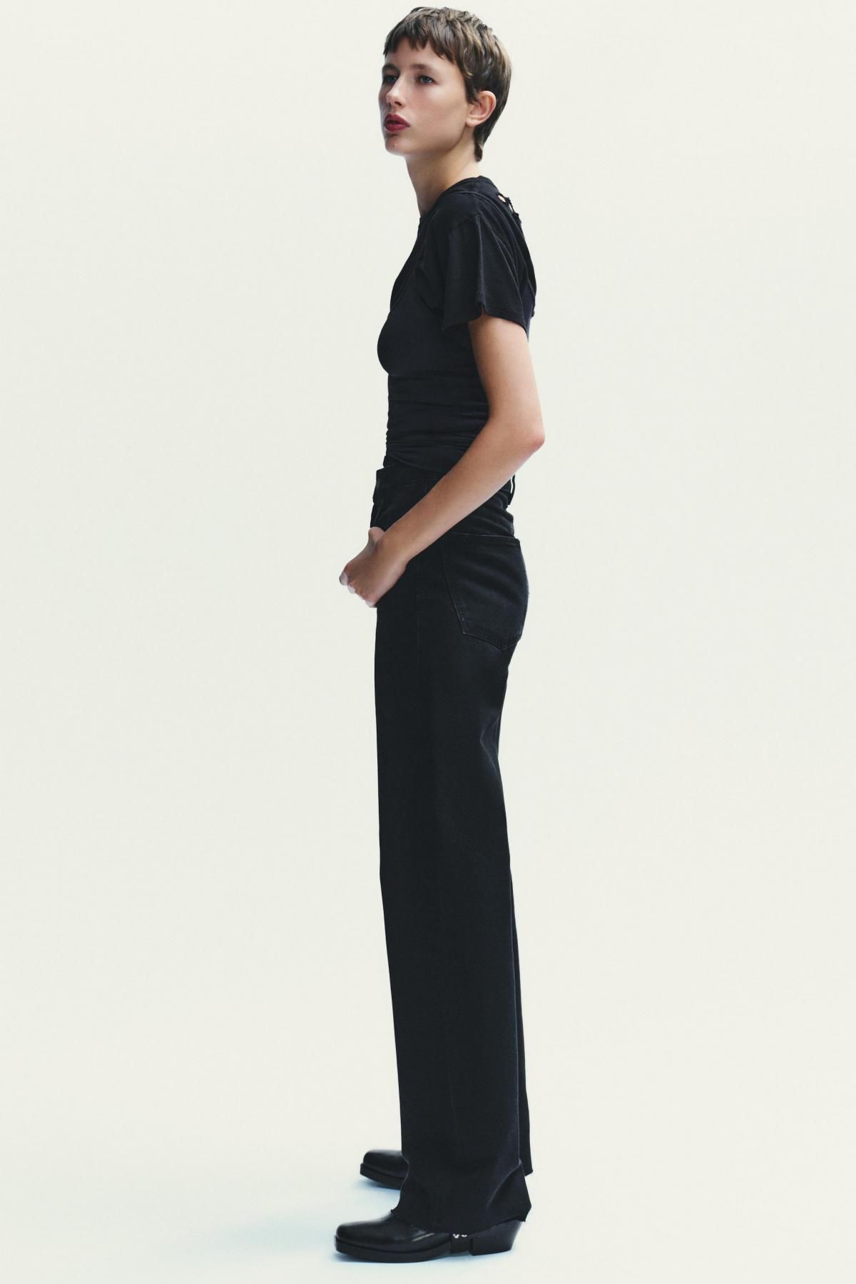자라 블랙 하이웨이스트 와이드핏 데님 팬츠 5575/229 BLACK - 상세 이미지 4
