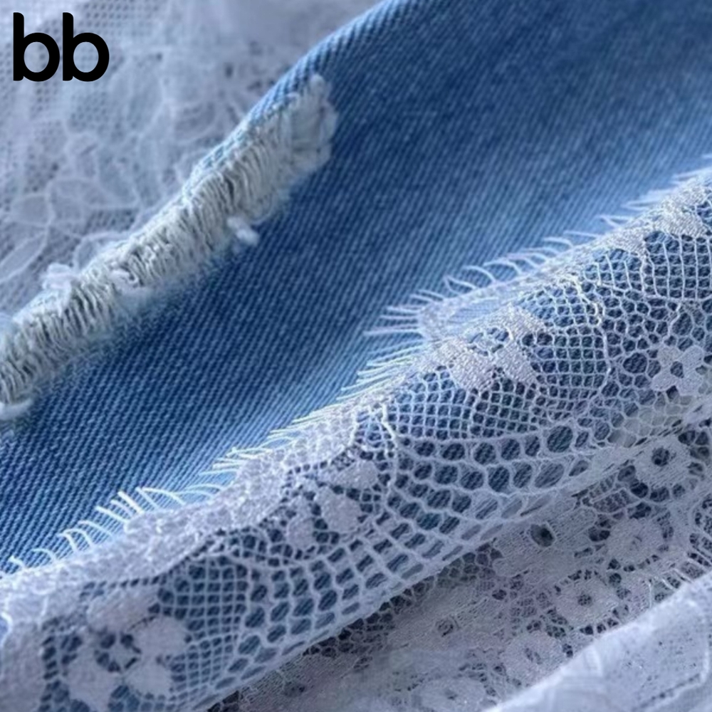 하이웨스트치마 빅사이즈 데님 스커트 레이스 가을 미니 밴딩 여름 맥시 핀턱 슬릿 블루 S - 상세 이미지 3