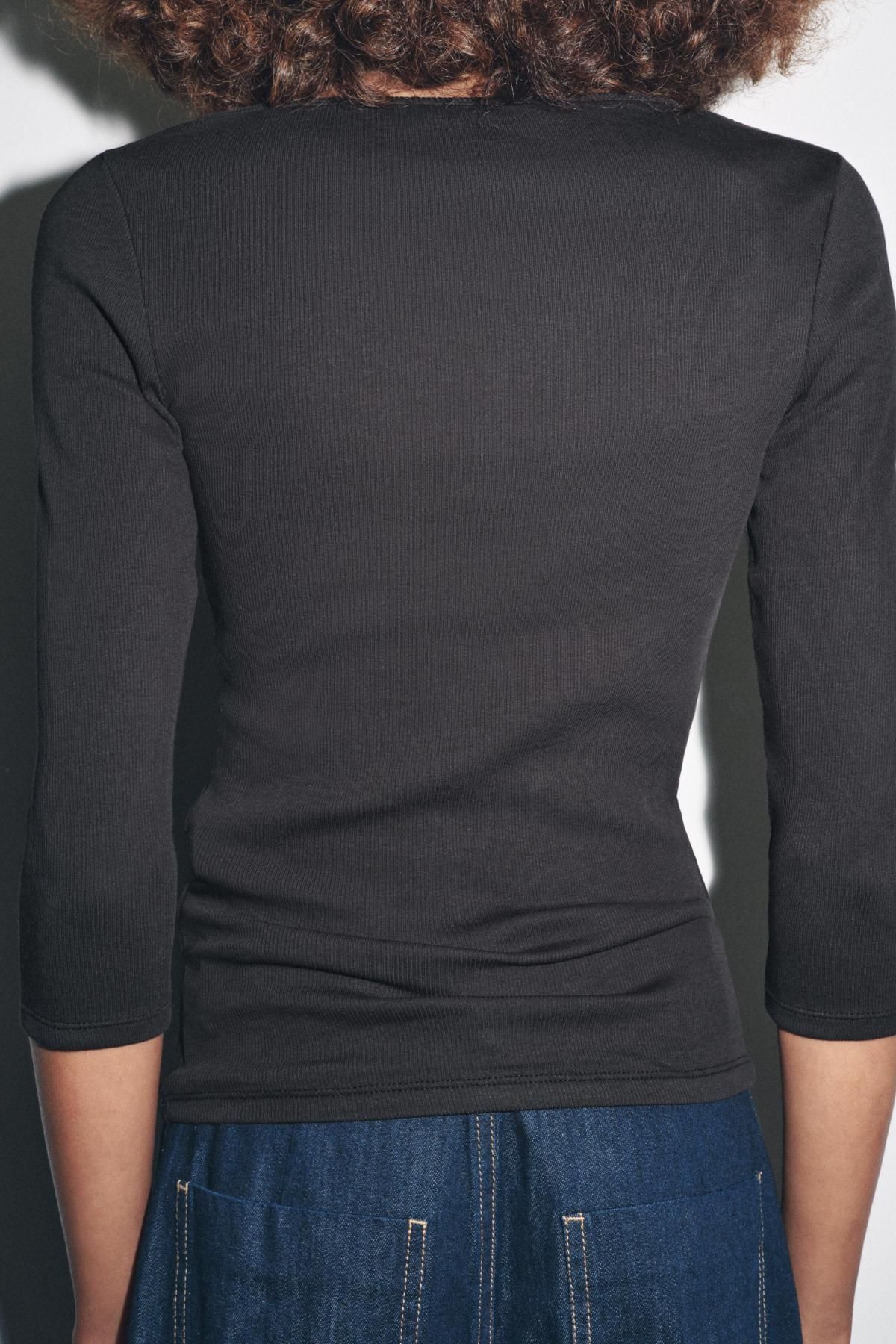 자라 슬림핏 베이직 보트넥 코튼 긴팔 티셔츠 5644/675 ANTHRACITE GREY - 상세 이미지 5