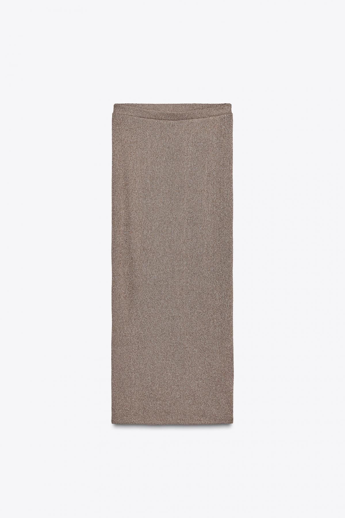 자라 스트레이트핏 컷아웃 니트 미디 스커트 1198/458 BROWN / ECRU - 메인 이미지