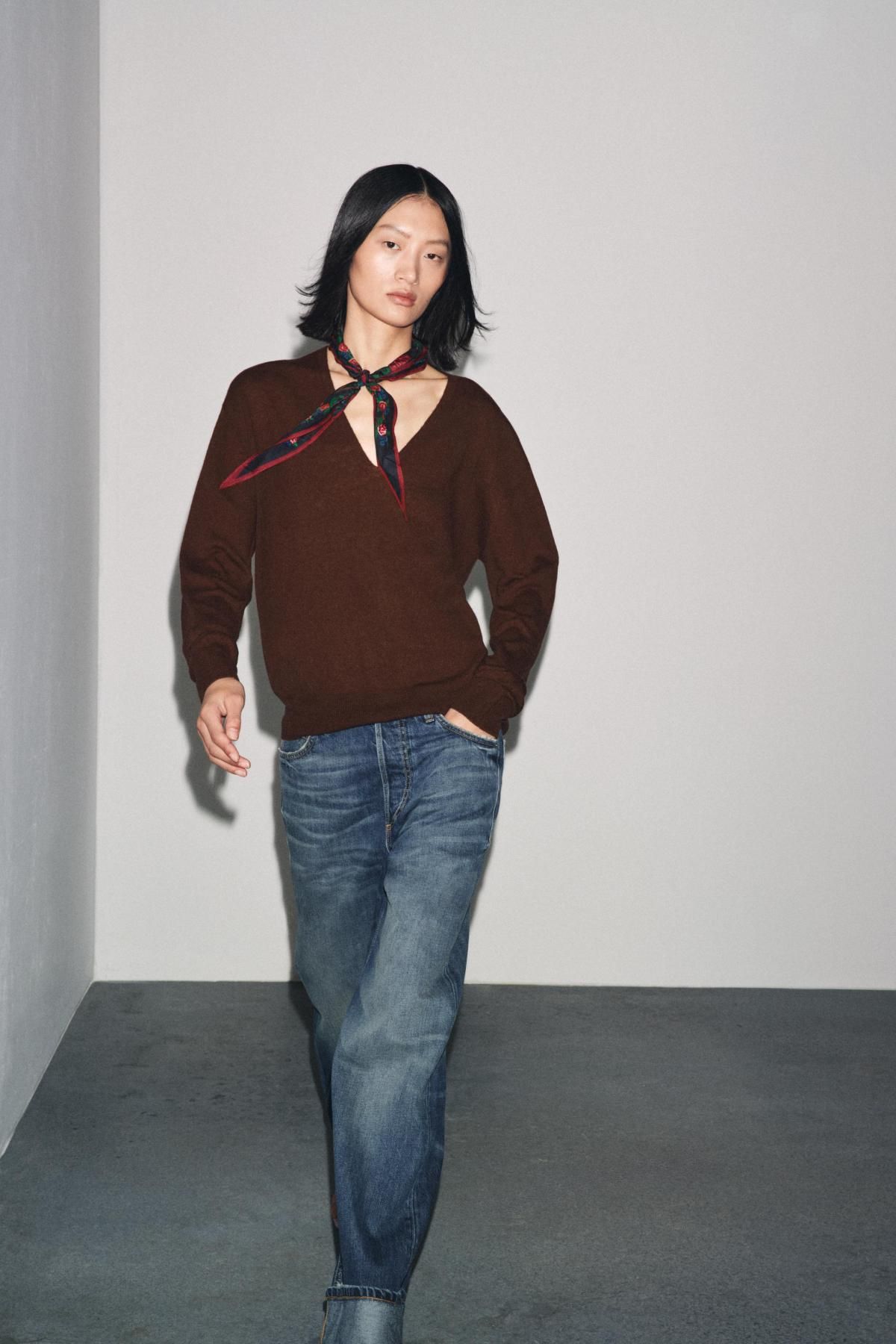 자라 프리미엄 브라운 100 울 브이넥 니트 스웨터 9598/106 BROWN - 상세 이미지 2