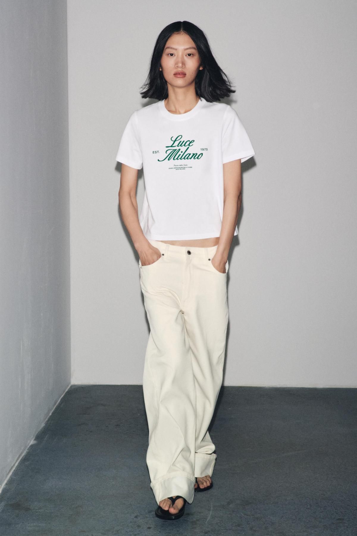 자라 프린트 슬로건 레터링 레귤러핏 반팔 티셔츠 1165/251 WHITE / GREEN - 상세 이미지 5
