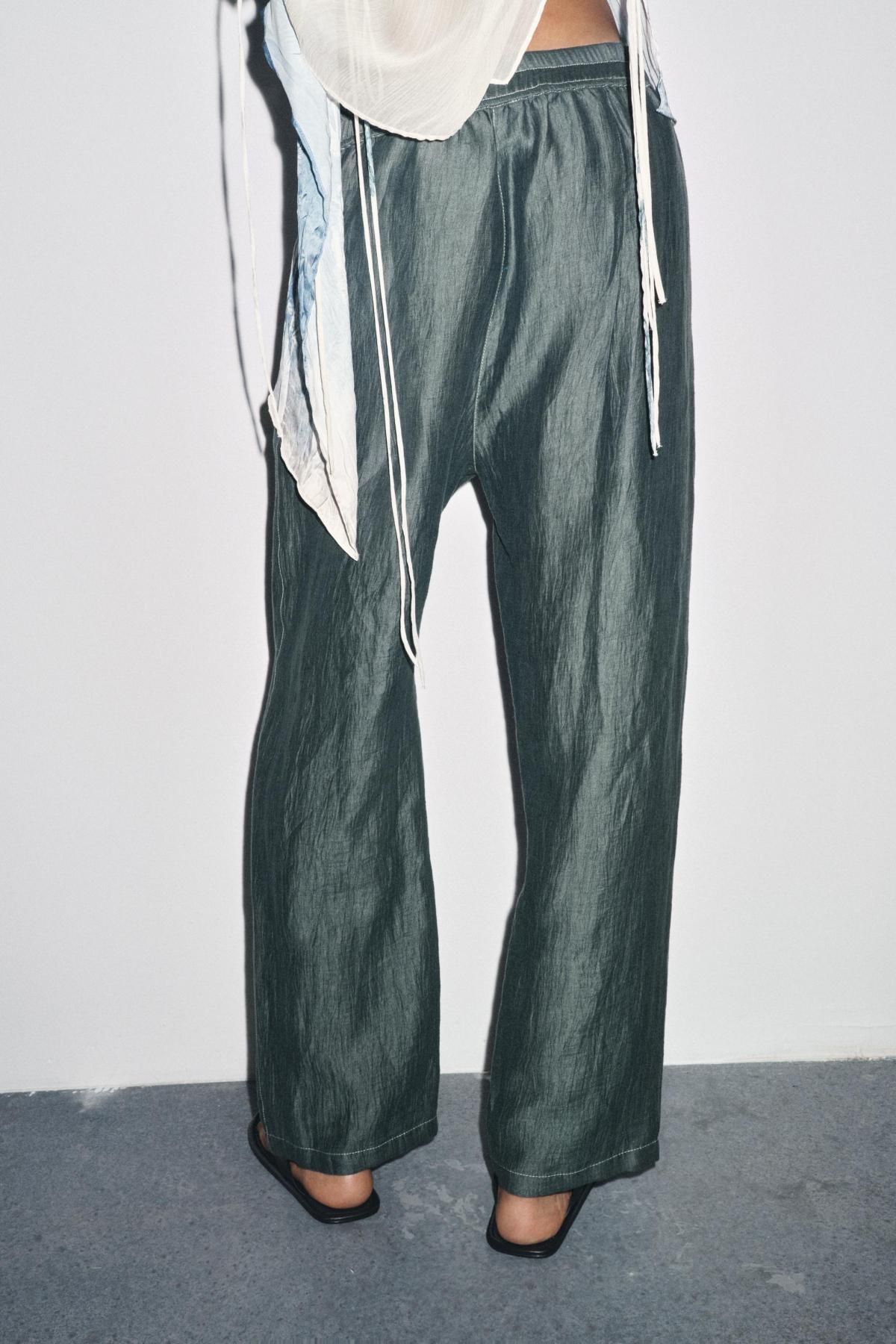 자라 린넨블렌드 와이드 스트레이트 팬츠 9418/832 GREEN / BLUE - 상세 이미지 3