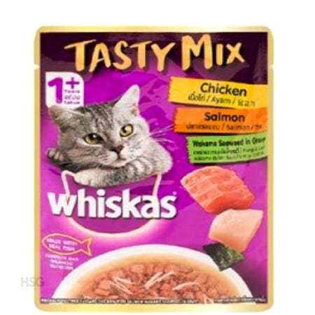 TNYM협력사 위스카스 테이스티 믹스 닭고기 연어 미역 70g 고양이먹이 고양이이유식