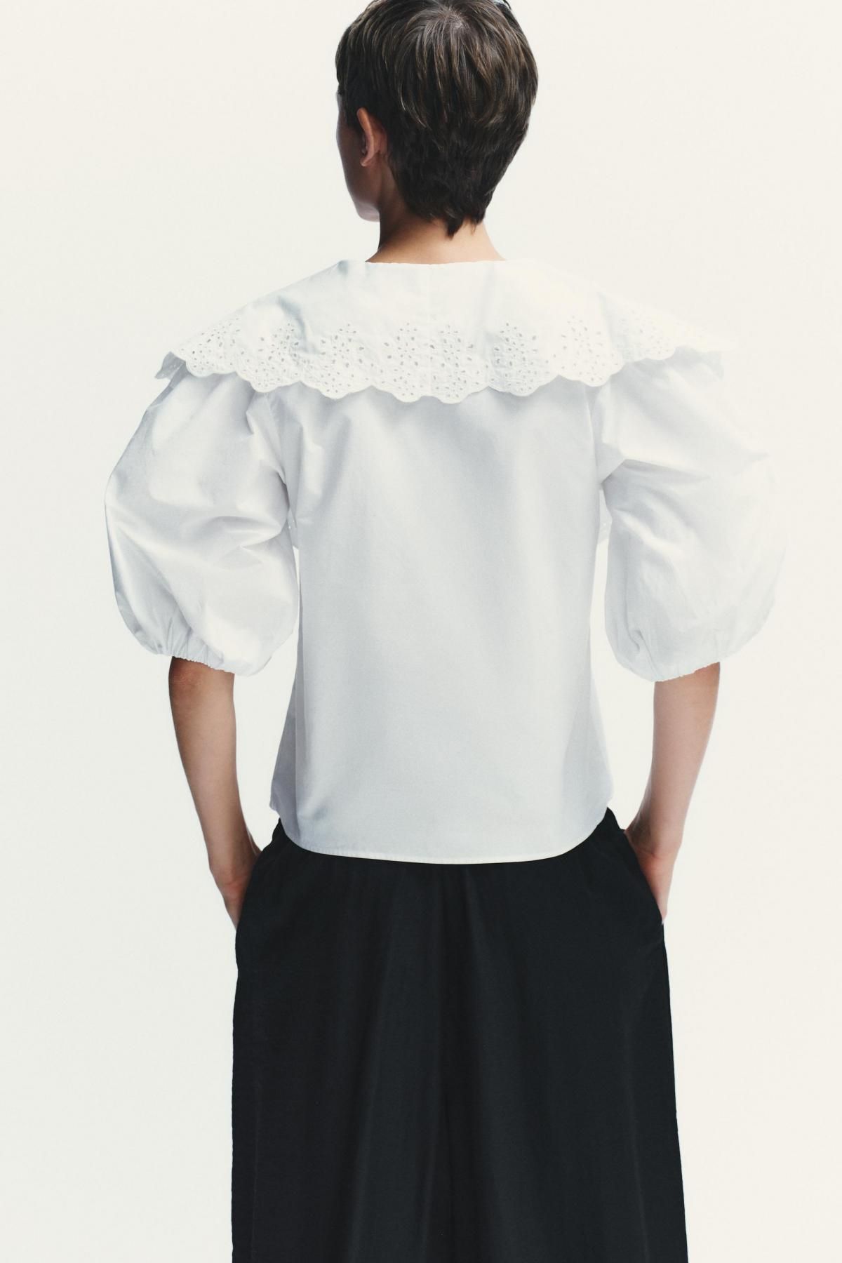 자라 퍼프슬리브 화이트 로맨틱 포플린 블라우스 0881/120 WHITE - 상세 이미지 5