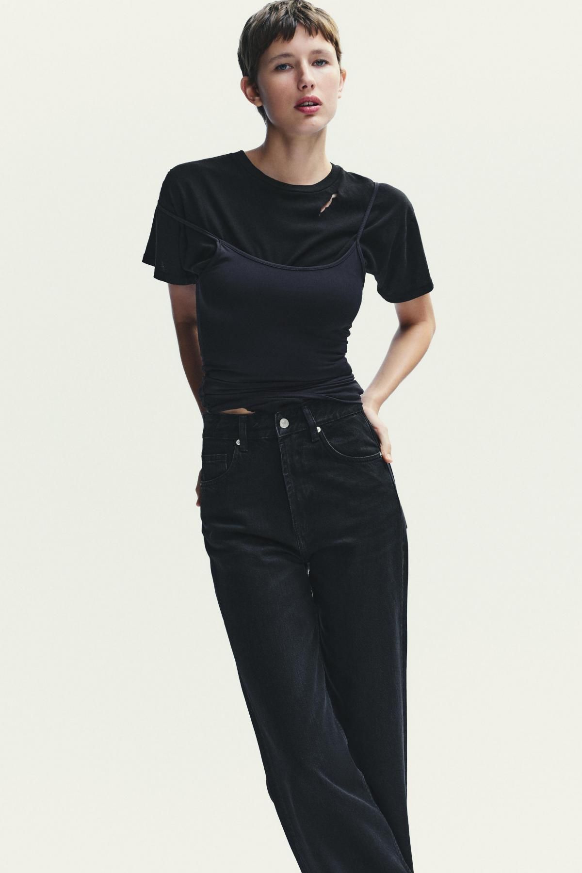자라 블랙 하이웨이스트 와이드핏 데님 팬츠 5575/229 BLACK - 상세 이미지 3