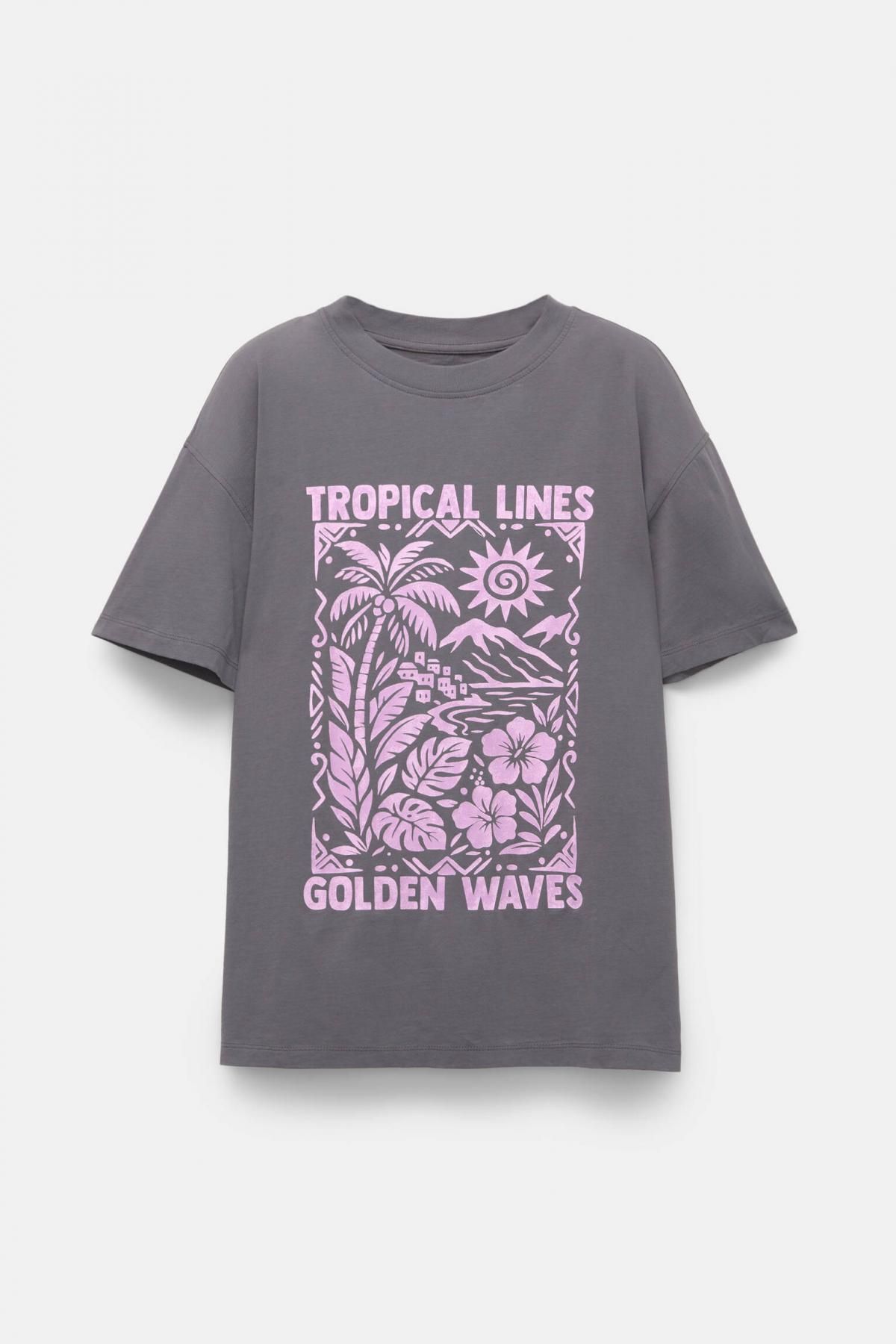 풀앤베어 트로피컬 그래픽 오버핏 반팔 티셔츠 7152/376 DARK GREY - 상품 이미지