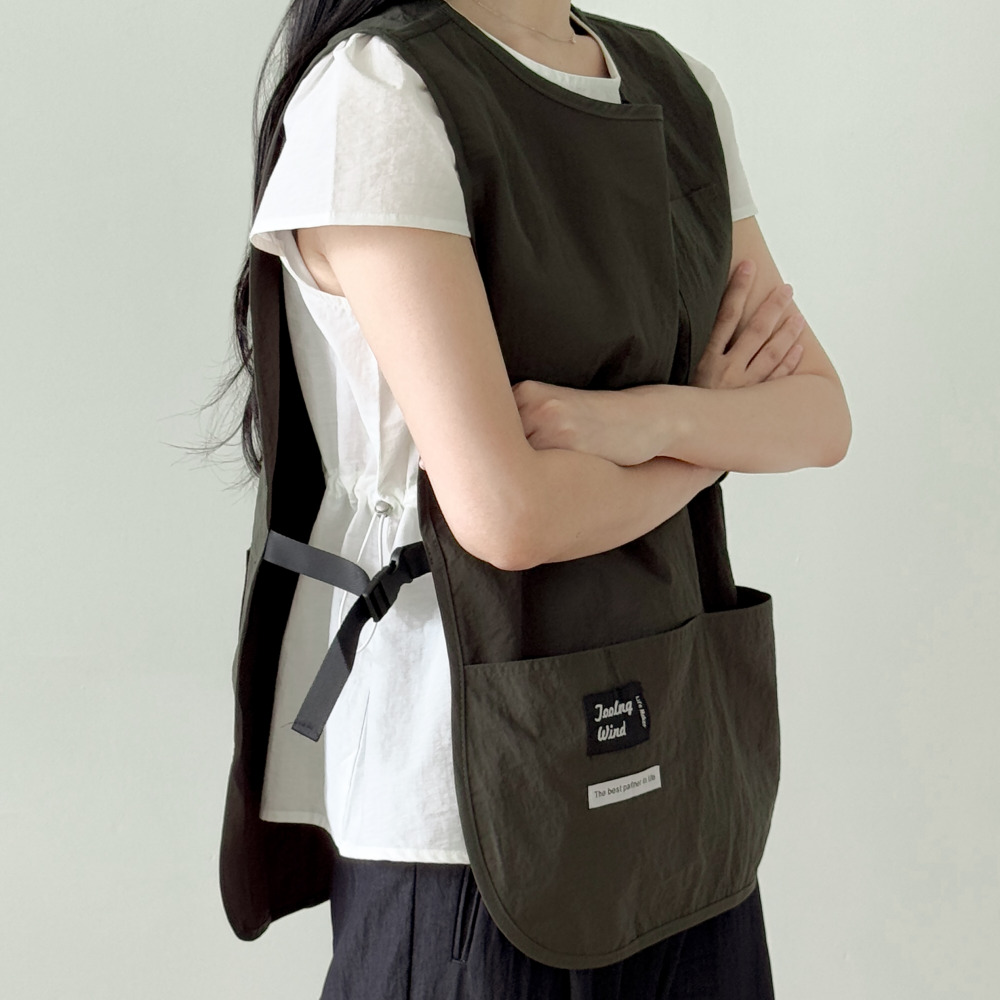 데이로이 조끼 앞치마 카페 바리스타 식당 짧은 롱 방수 앞치마 블랙