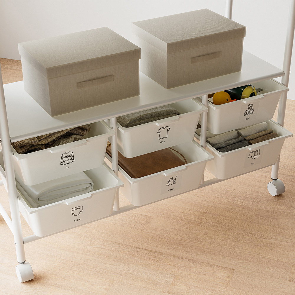 무베즈 서랍형 2단 이동식행거 스탠다드 드레스룸 스탠드 옷걸이 행거