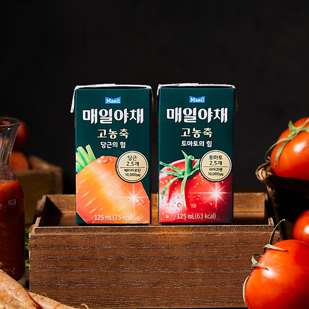 매일야채 고농축 토마토의 힘 125ml 12팩 + 당근의 힘 125ml 12팩 (총 24팩)