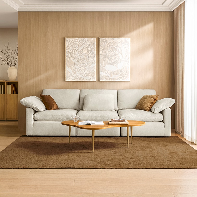 까사미아 캄포 구스30 슬림 소파 스툴미포함, 아이보리, 4인용