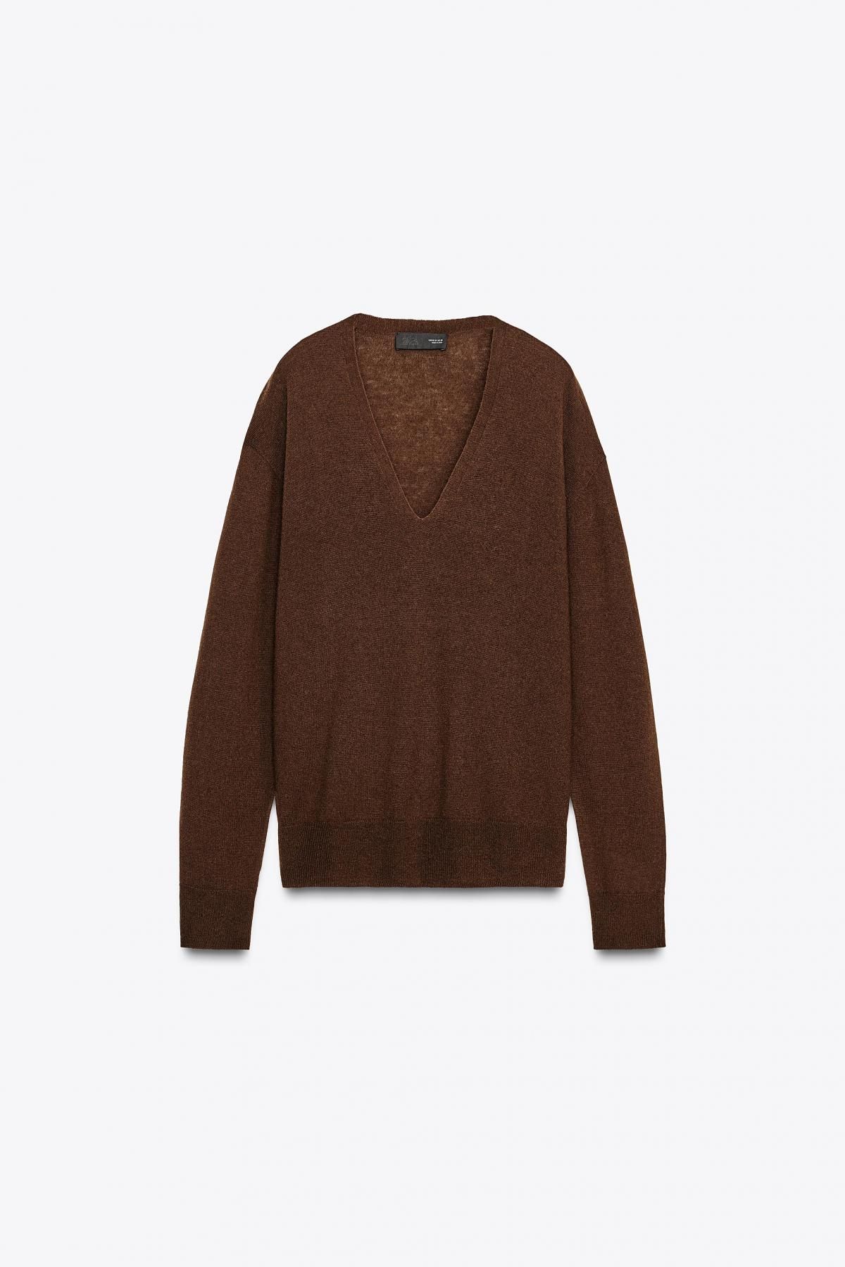 자라 프리미엄 브라운 100 울 브이넥 니트 스웨터 9598/106 BROWN - 상품 이미지