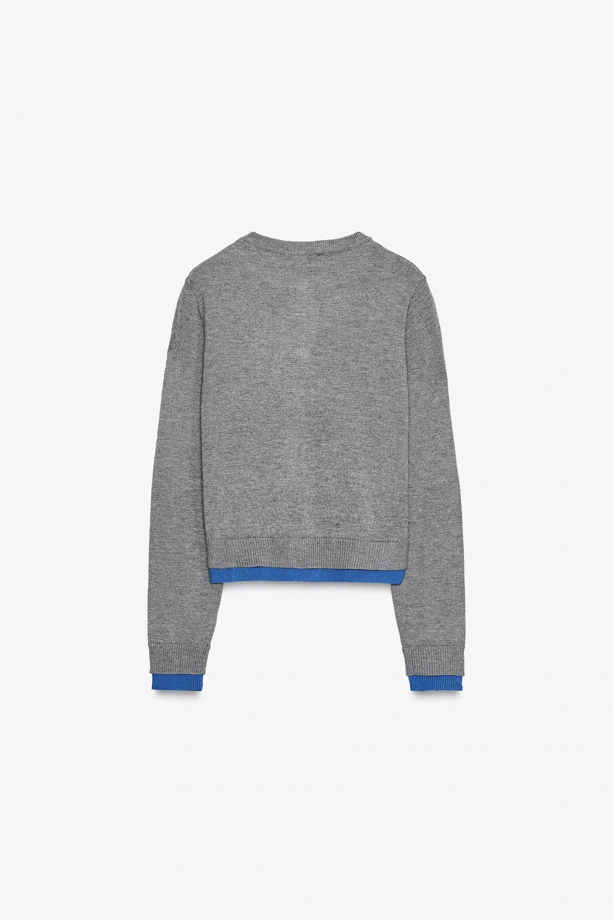 자라 배색 라운드넥 니트 가디건 3581/005 GREY - 상세 이미지 5