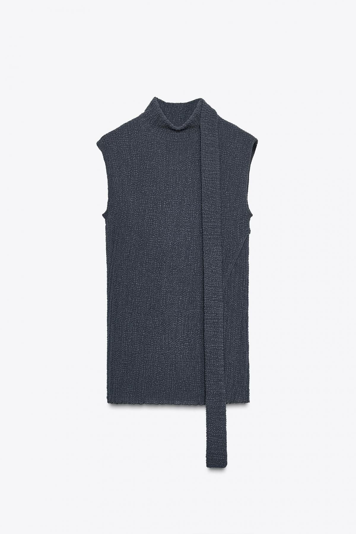 자라 텍스처 하이넥 민소매 스카프 탑 0347/803 BLUE / GREY - 메인 이미지