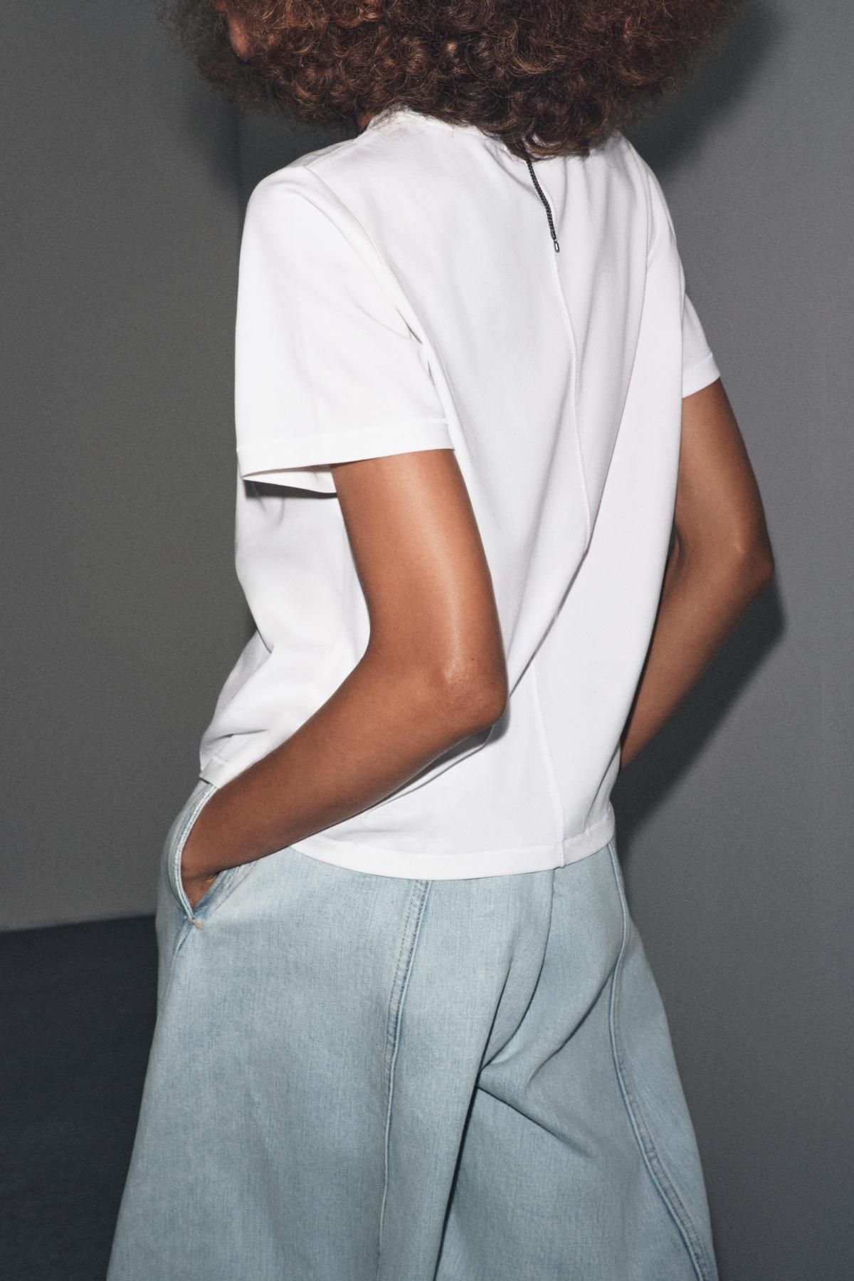 자라 머서라이즈 코튼 베이직 반팔 티셔츠 3641/701 WHITE - 상세 이미지 4