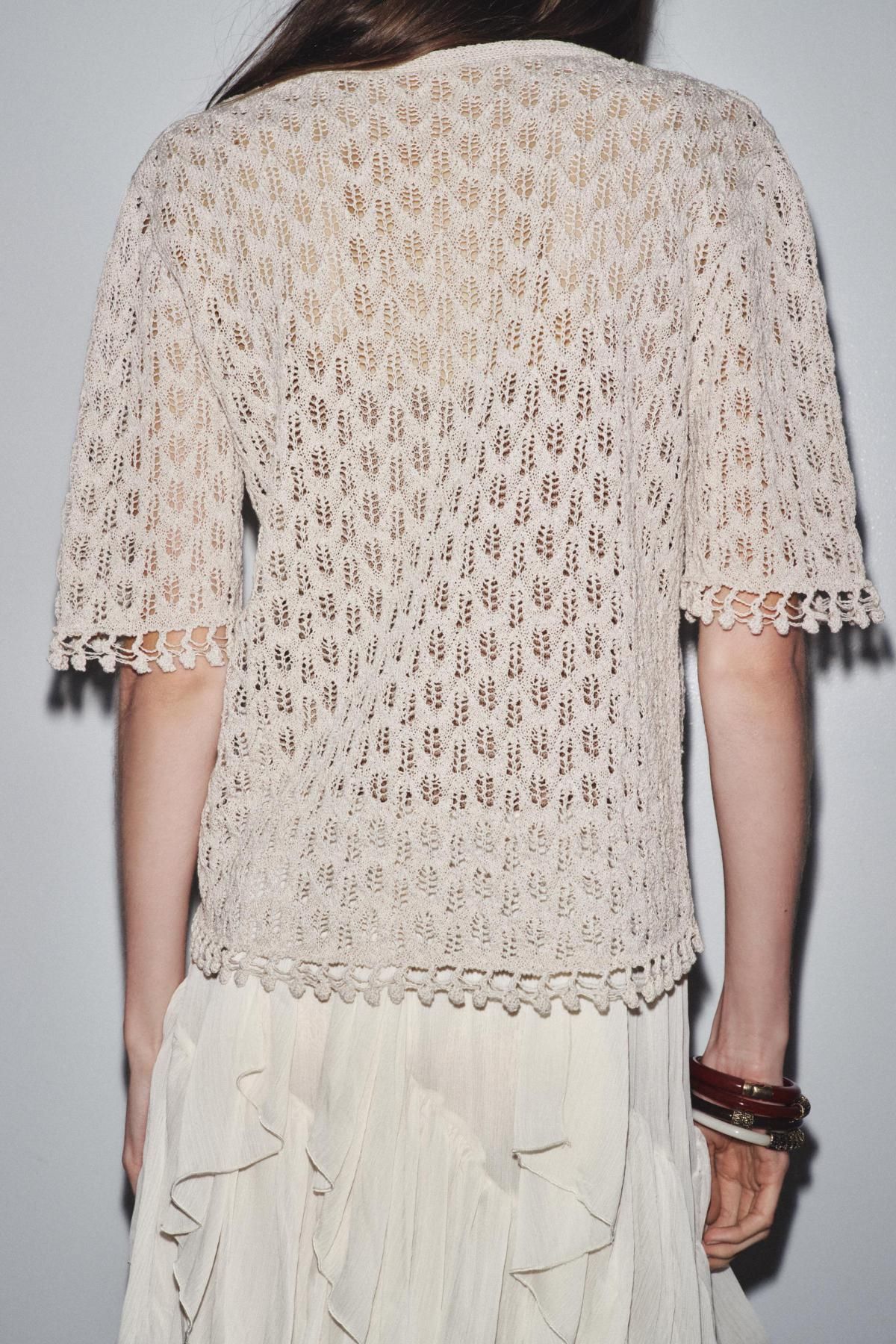 자라 포인텔 니트 브이넥 반팔 가디건 6236/102 PEARL GREY - 상세 이미지 5