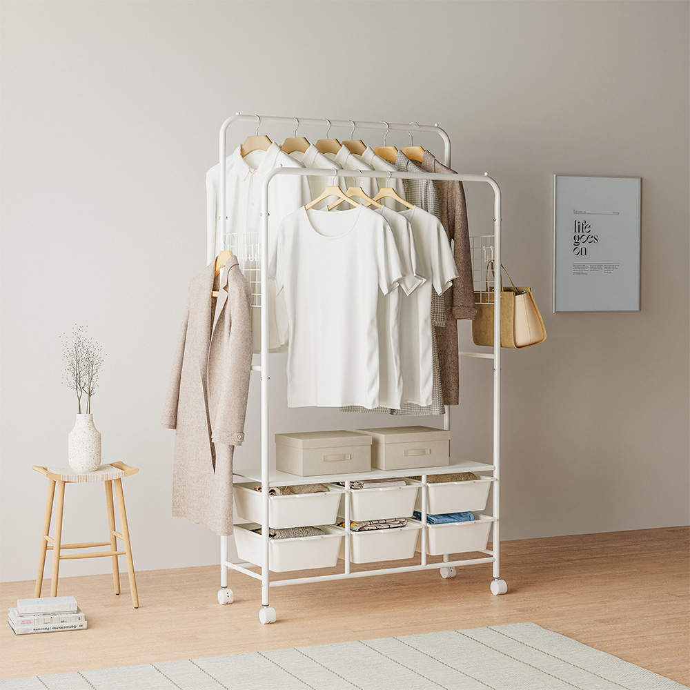 무베즈 서랍형 2단 이동식행거 스탠다드 드레스룸 스탠드 옷걸이 행거