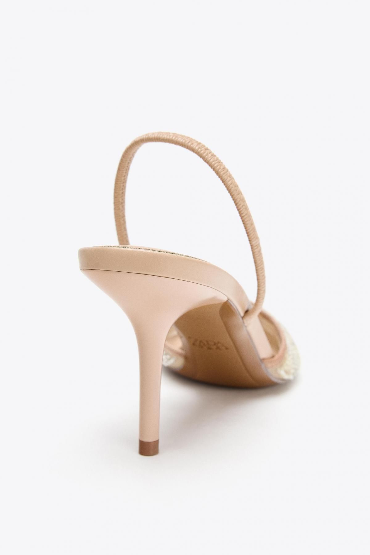 자라 글리터 라인스톤 슬링백 하이힐 슈즈 2227/610 BEIGE - 상세 이미지 4