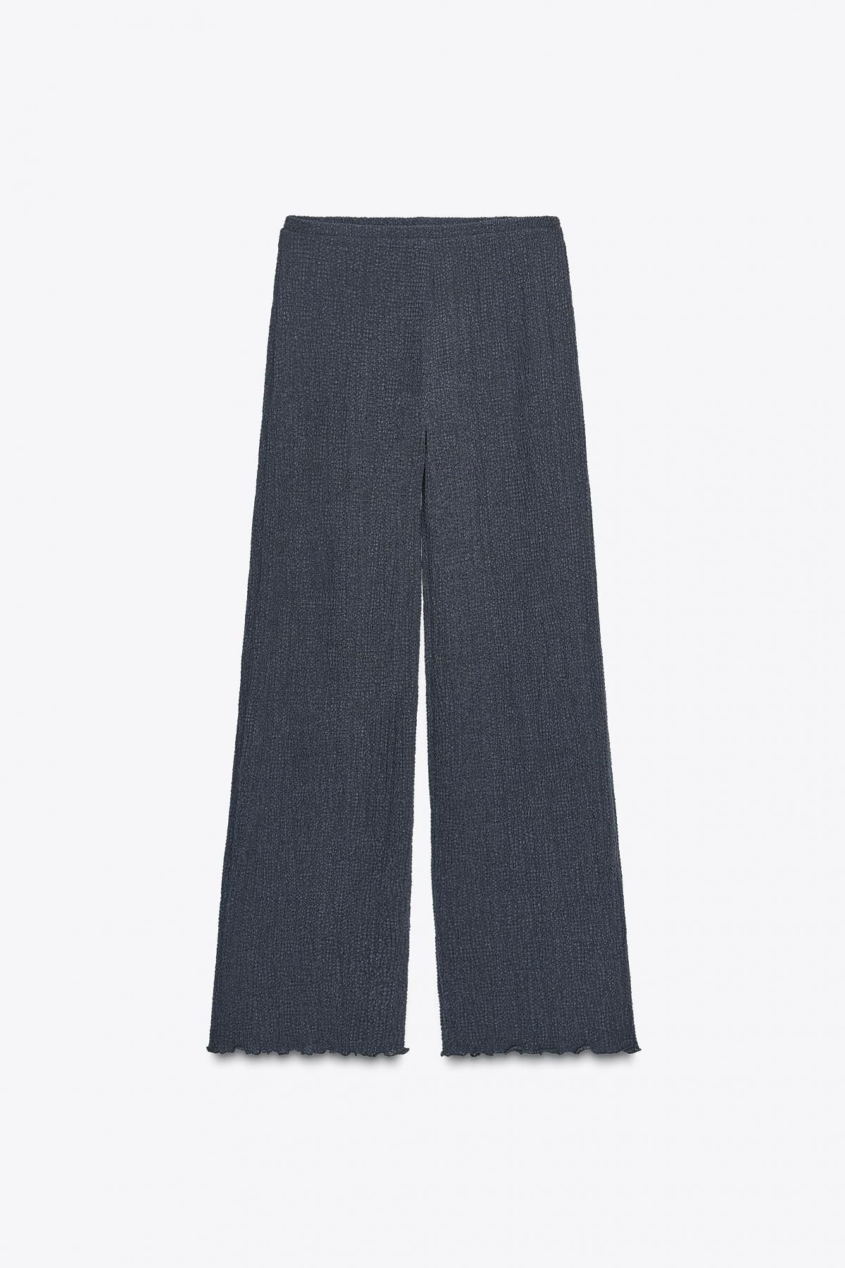 자라 텍스처 하이웨이스트 스트레이트 팬츠 0347/804 BLUE / GREY - 상세 이미지 4