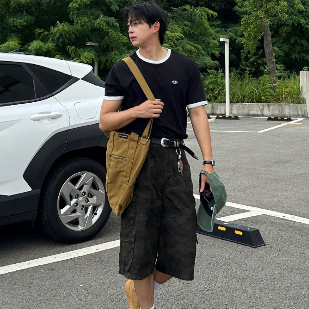 남자 랄모 여름 7부 버뮤다 와이드 카모 반밴딩 카고 반바지 - 상세 이미지 2