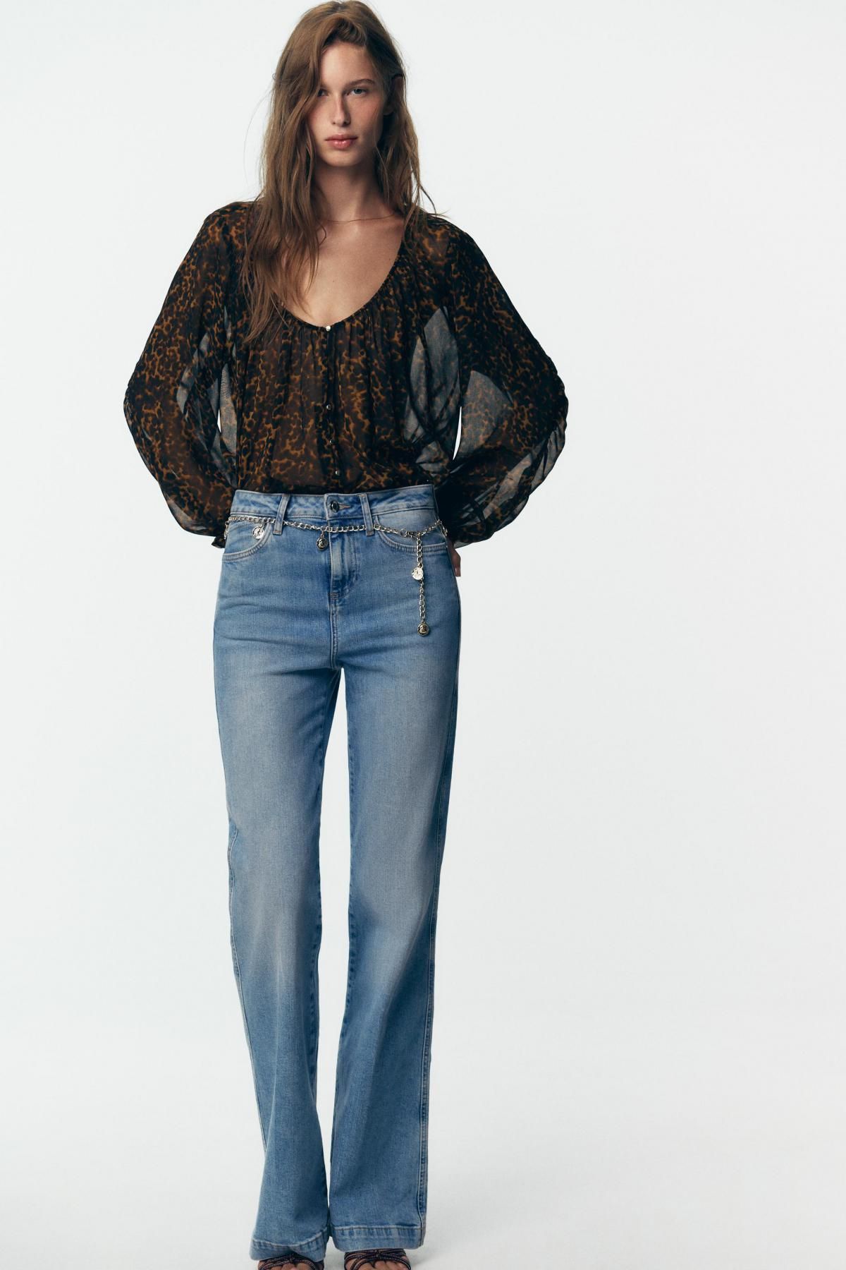 자라 애니멀 프린트 시스루 V넥 블라우스 8792/139 LEOPARD - 상세 이미지 2