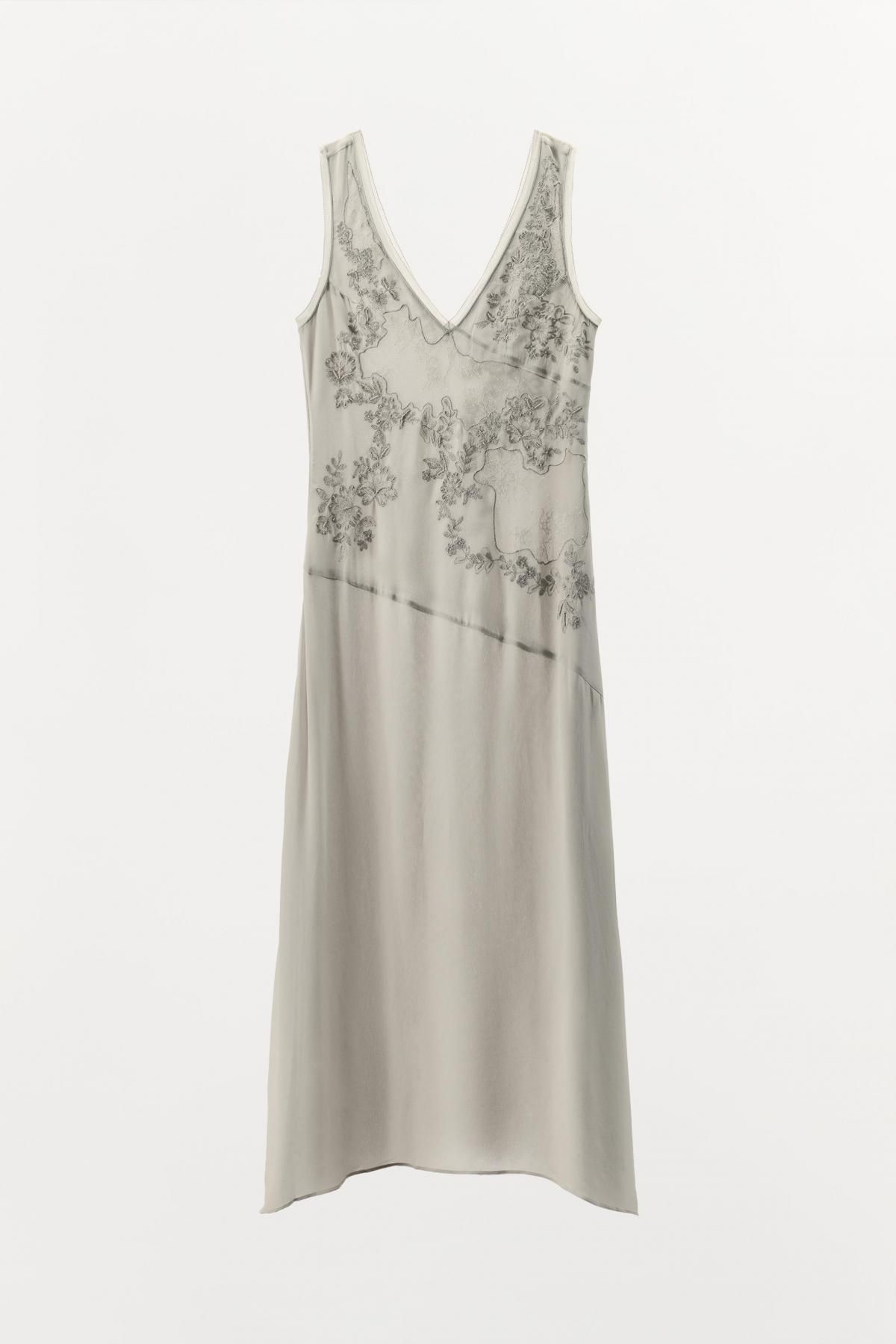 자라 플라워 자수 비즈 미디 원피스 6895/908 TAUPE GREY - 상품 이미지