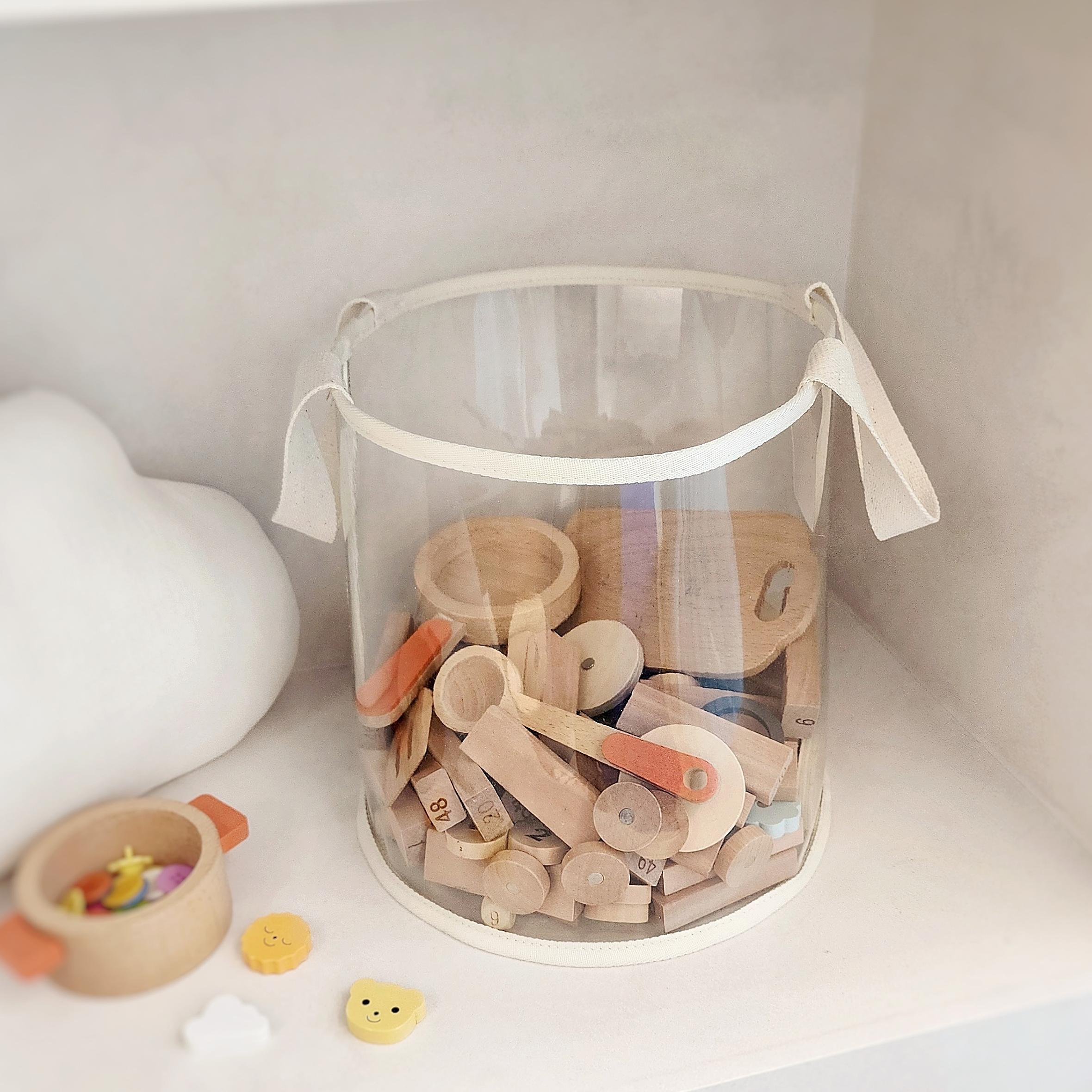 재니쓰홈 국산 투명 장난감 정리함 아기 수납 바구니 M 토이박스 레고 블럭 인형 보관함