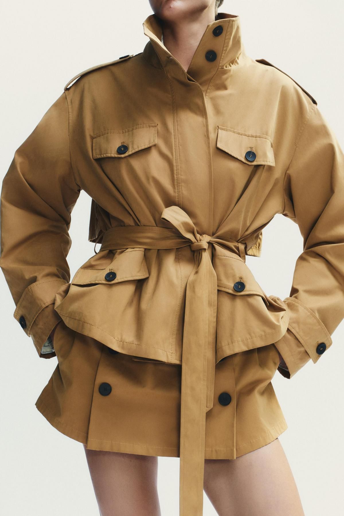 자라 베이직 하이넥 벨티드 숏 트렌치코트 5320/888 MID-CAMEL - 상세 이미지 4