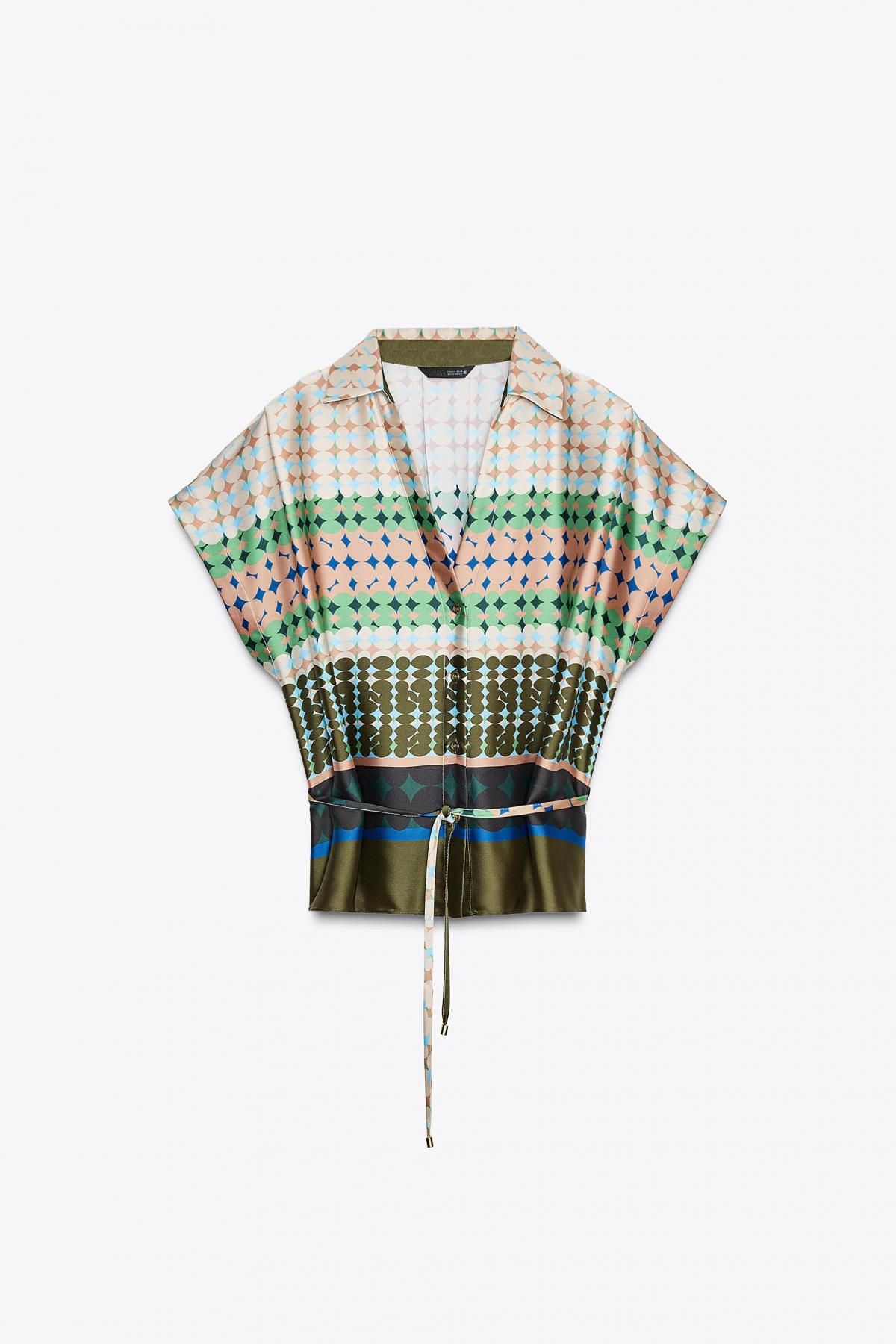 자라 멀티컬러 프린트 새틴 벨트 반팔 셔츠 8796/291 MULTICOLOURED - 메인 이미지