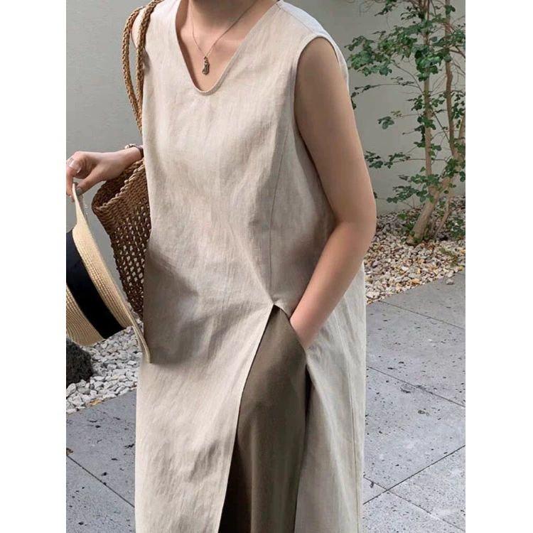 린넨롱베스트 여성 여름 빅사이즈 중년 민소매자켓 앵커색 소량재고 M 추천 45.0-52.5kg - 상세 이미지 3