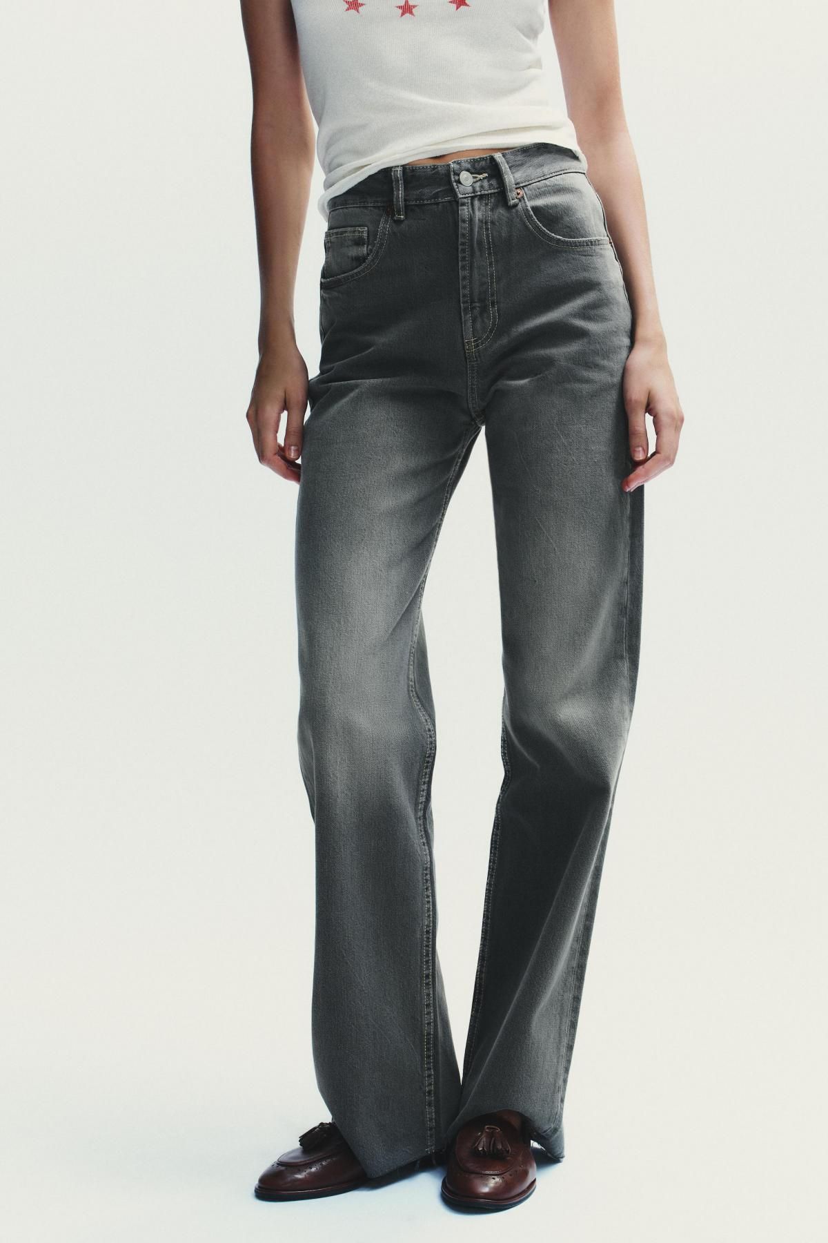 자라 하이웨이스트 와이드핏 롱 데님 팬츠 6045/224 ANTHRACITE GREY - 메인 이미지