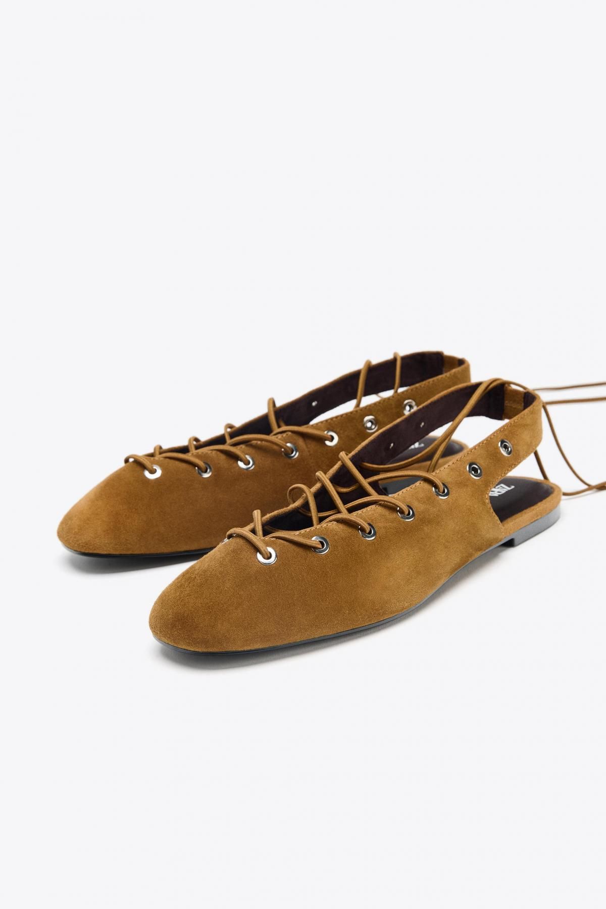 자라 스웨이드 스트랩 슬링백 플랫슈즈 3506/610 DARK TAN - 상세 이미지 4