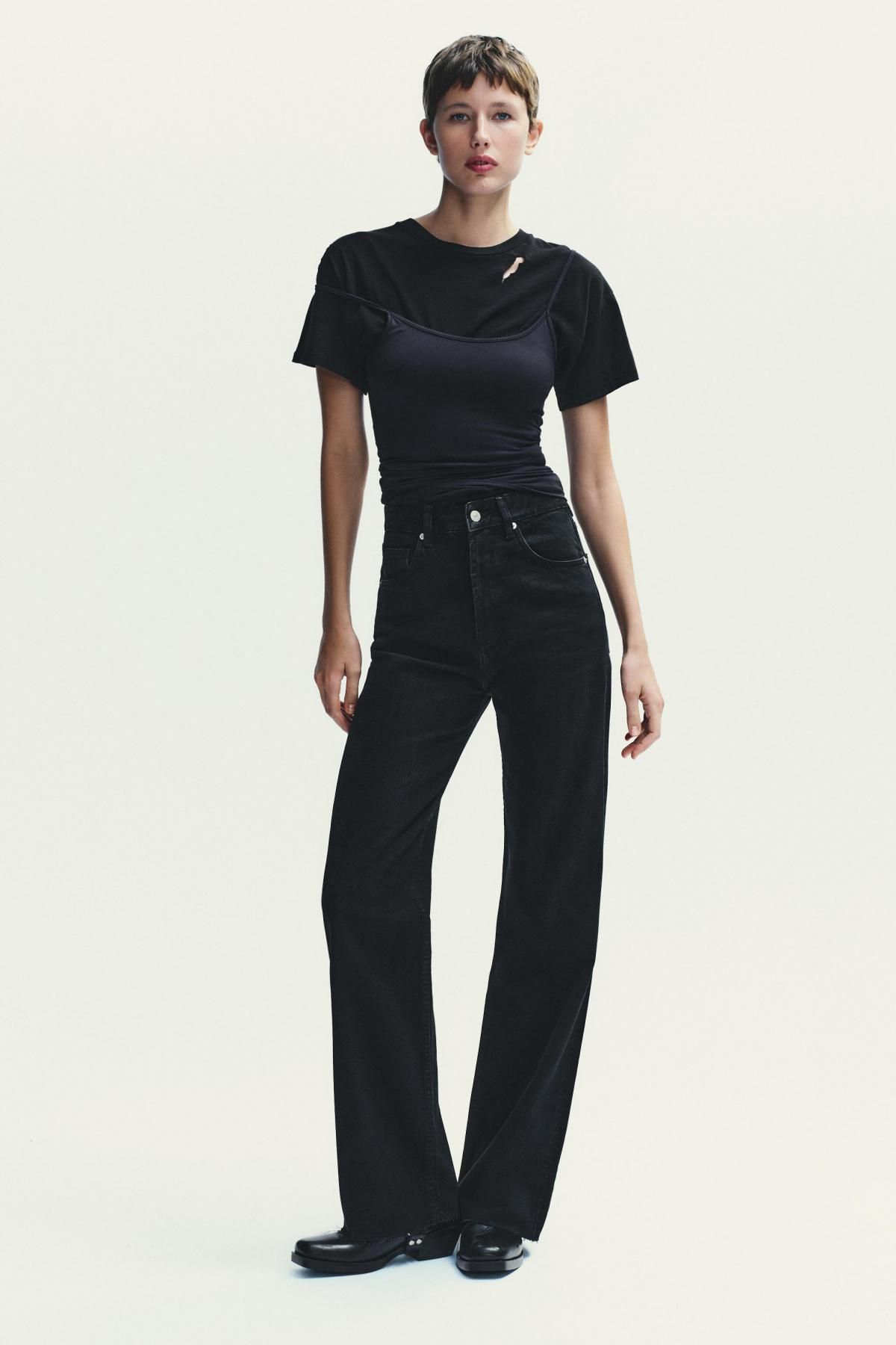 자라 블랙 하이웨이스트 와이드핏 데님 팬츠 5575/229 BLACK - 상세 이미지 2