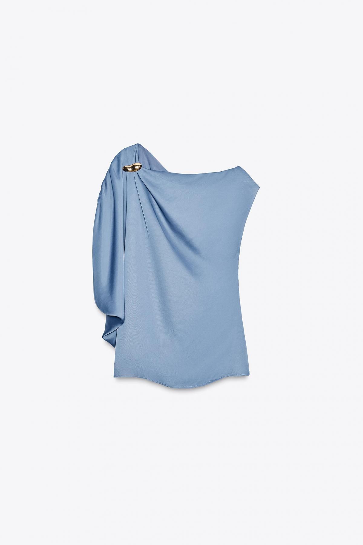자라 새틴 비대칭 아플리케 블라우스 1165/167 BLUE / GREY - 메인 이미지