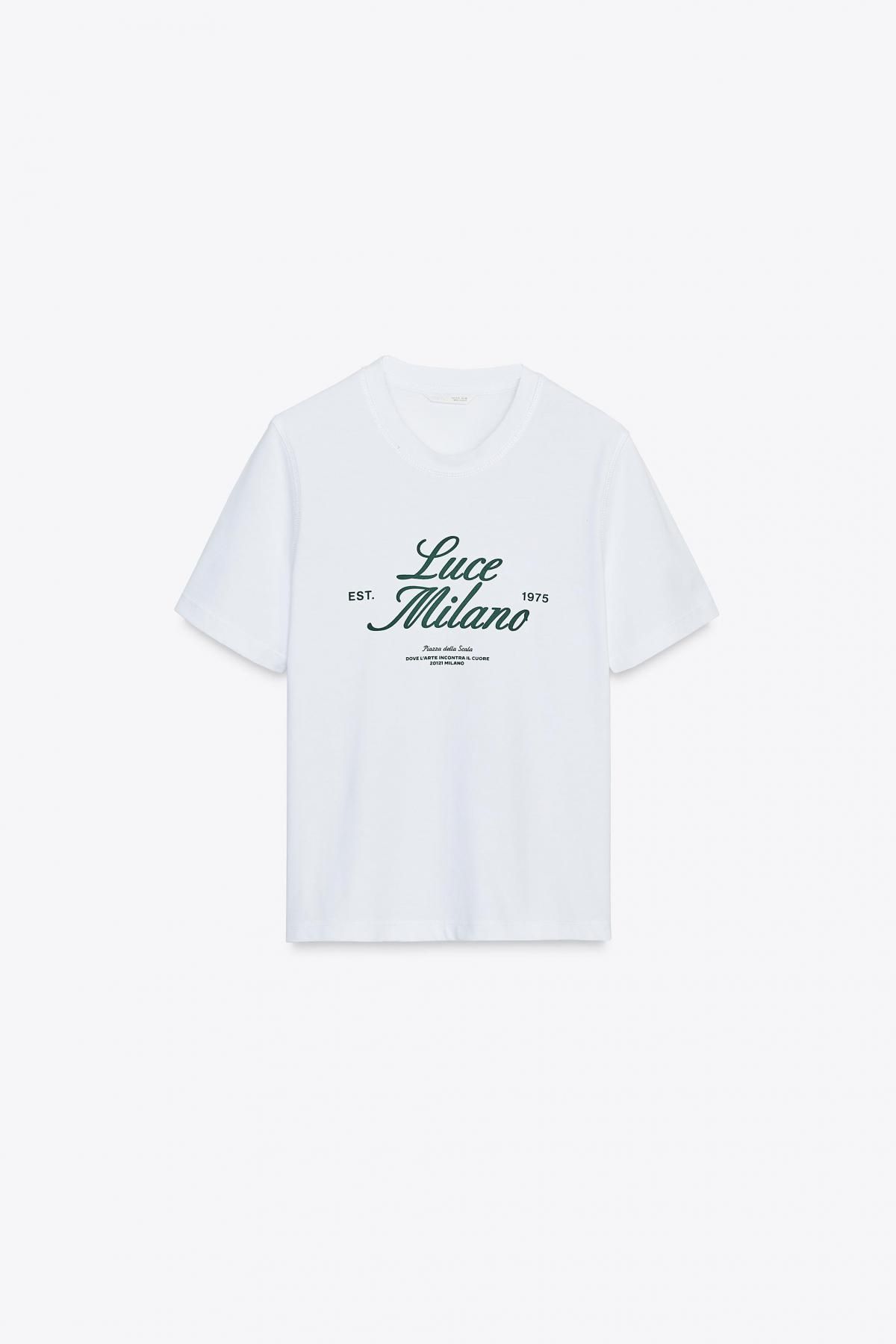 자라 프린트 슬로건 레터링 레귤러핏 반팔 티셔츠 1165/251 WHITE / GREEN - 메인 이미지